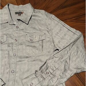 G By Guess Men's Gray Snap Button Cotton Long Sleeve Shirt Medium‎ Pockets.